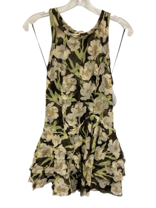 Free People Size XS Black, White, Green Polyester Sleeveless Floral Mini Dress Black, White, Green / XS