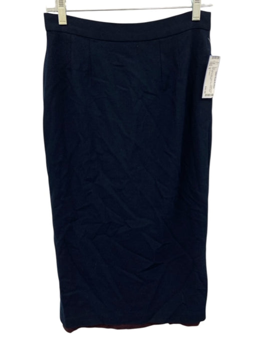 Lily & Taylor Size 8 Navy Blue Wool Back Zip Pencil Back Slit Midi Skirt Navy Blue / 8