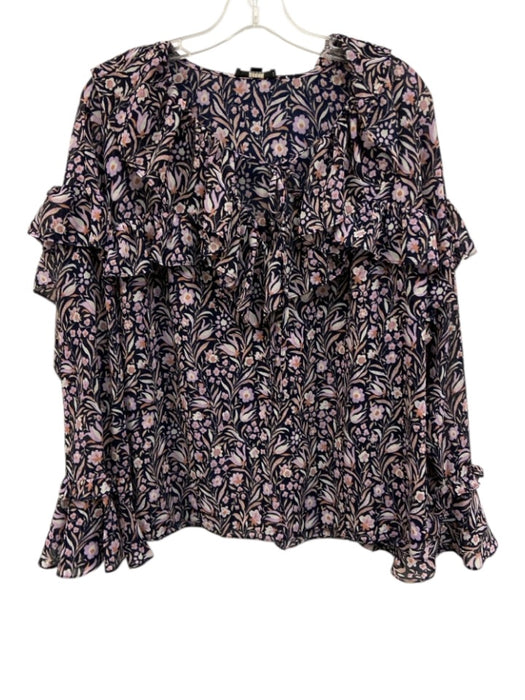 J. Crew Size M Navy Blue, Purple & Multi Polyester Botanical Long Sleeve Top Navy Blue, Purple & Multi / M