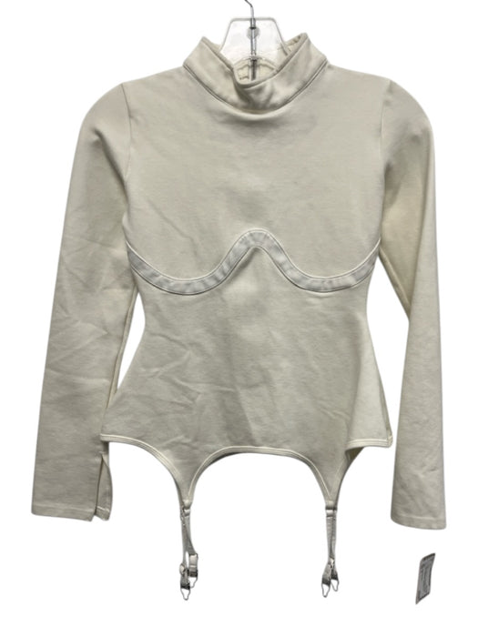 Maniere De Voir Size 6 Cream White Viscose Blend High Neck Long Sleeve Top Cream White / 6