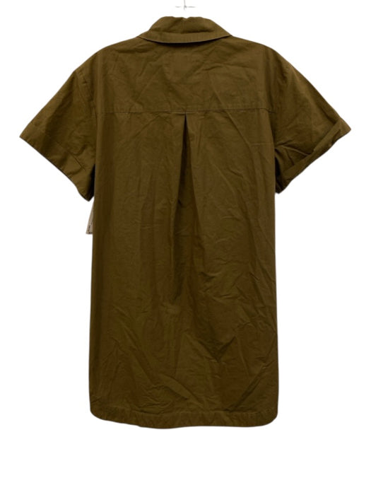 Maeve by ANTHROPOLGIE Size L Olive Green Cotton Short Cuff Sleeve Collared Dress Olive Green / L