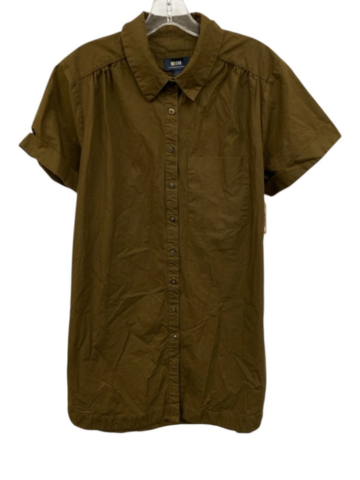 Maeve by ANTHROPOLGIE Size L Olive Green Cotton Short Cuff Sleeve Collared Dress Olive Green / L