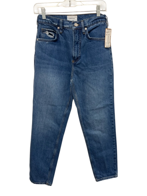 Frame Size 26 Medium Wash Cotton Denim High Rise Button & Zip Fly Slim Jeans Medium Wash / 26