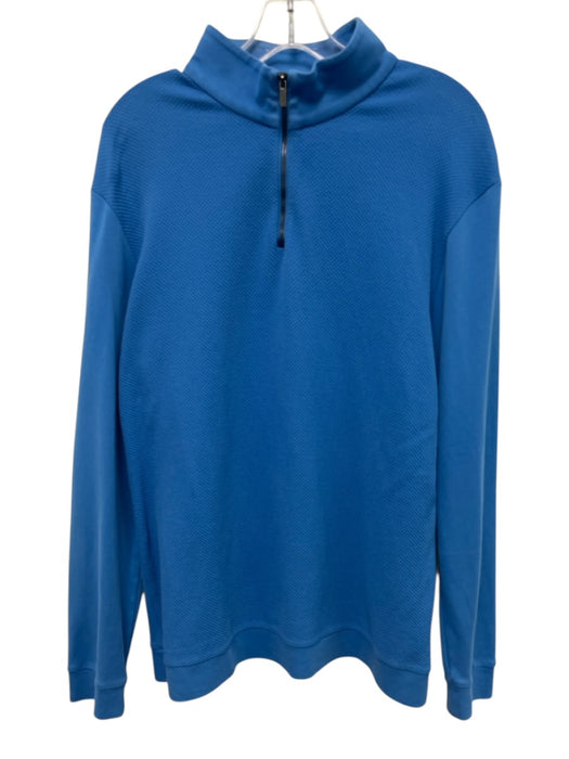 Bugatchi Size L Blue Cotton Blend Micro Quarter Zip Men's Long Sleeve Shirt Blue / L
