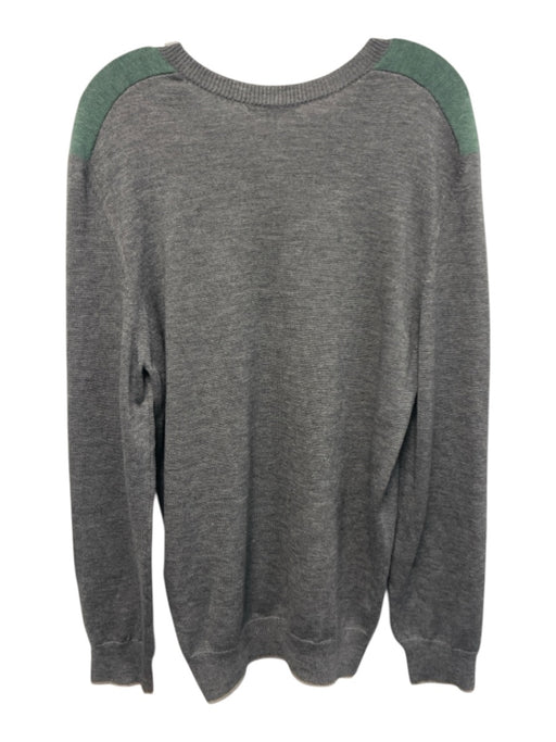 Kiln Size M Gray & Green Wool Blend Solid V Neck Men's Sweater Gray & Green / M
