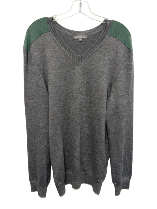 Kiln Size M Gray & Green Wool Blend Solid V Neck Men's Sweater Gray & Green / M