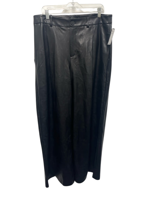 Eloquii Size 14 Black PU Leather High Rise Zip & Button Wide Leg Pants Black / 14