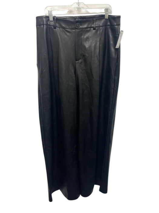 Eloquii Size 14 Black PU Leather High Rise Zip & Button Wide Leg Pants Black / 14