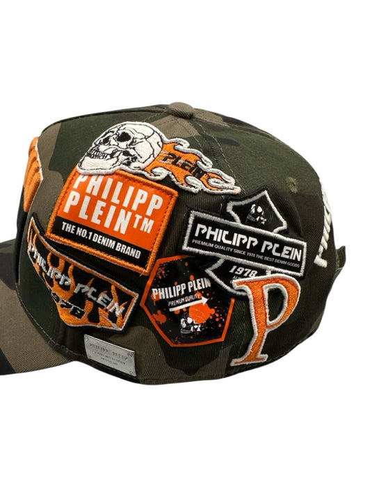 Philipp Plein Green, Brown, & Orange Cotton Camo Velcro Men's Hat Green, Brown, & Orange