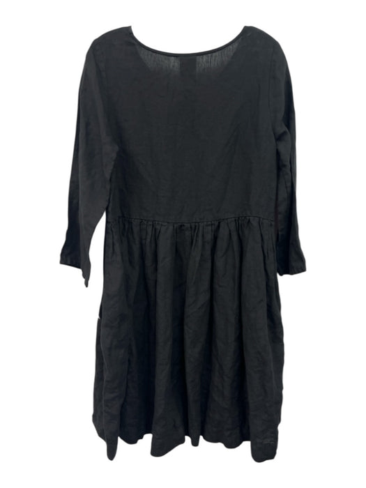 Son de Flor Size XS Black Linen Long Sleeve Gathered Pockets Midi Dress Black / XS