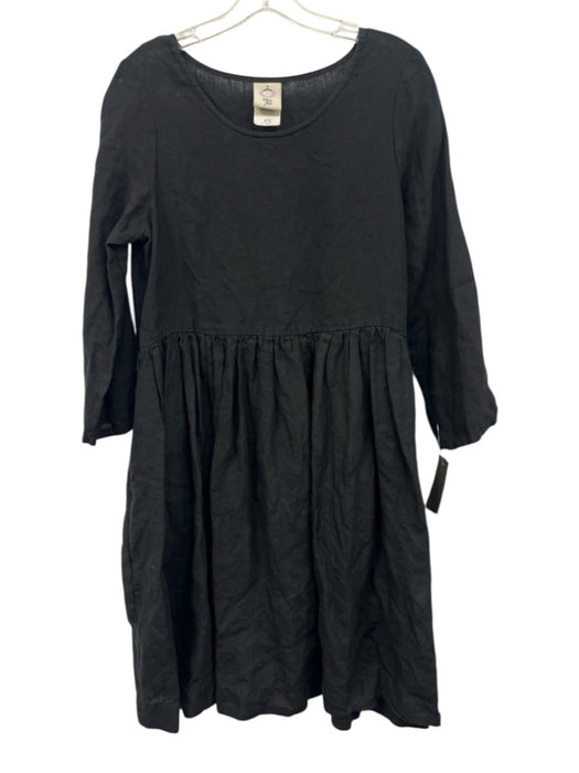 Son de Flor Size XS Black Linen Long Sleeve Gathered Pockets Midi Dress Black / XS