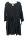 Son de Flor Size XS Black Linen Long Sleeve Gathered Pockets Midi Dress Black / XS