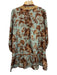 Tuckernuck Size Large Teal Blue & Brown Polyester Long Sleeve Floral Dress Teal Blue & Brown / Large