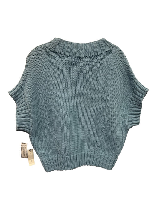 Maeve Size Medium Light Blue & Red Cotton Blend Short Sleeve Lips Sweater Light Blue & Red / Medium