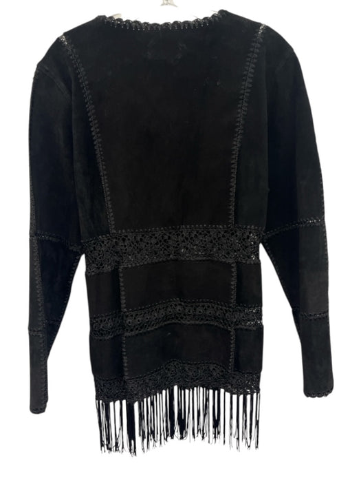 Robert Louis Size Medium Black Suede leather Long Sleeve Crochet Knit Jacket Black / Medium