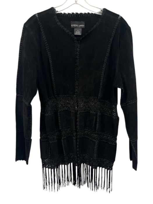Robert Louis Size Medium Black Suede leather Long Sleeve Crochet Knit Jacket Black / Medium