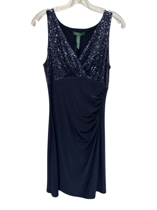 Lauren Ralph Lauren Size 10P Navy Blue Polyester Blend Sequin Sleeveless Dress Navy Blue / 10P