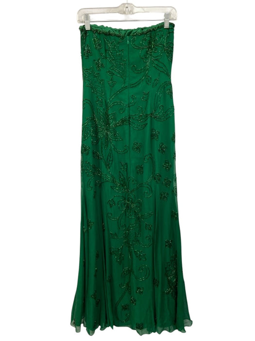 Cache Size M Green Silk Floral Beading Strapless Godet hem Full Length Gown Green / M
