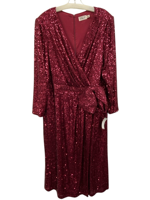 Eliza J Size 22 Red Polyester Blend Sequined Long Sleeve Shoulder Pads Dress Red / 22