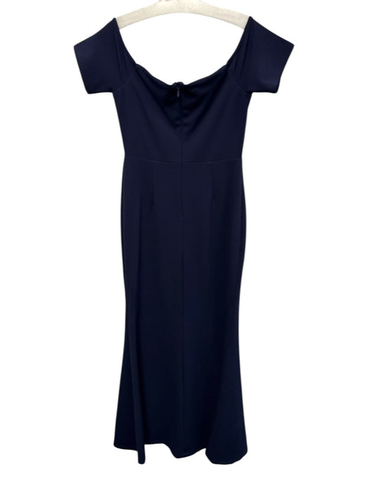 Lulus Size M Navy Blue Polyester Blend Off Shoulder V Neck Back Zip Gown Navy Blue / M