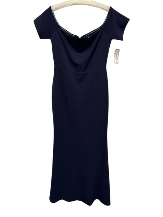 Lulus Size M Navy Blue Polyester Blend Off Shoulder V Neck Back Zip Gown Navy Blue / M