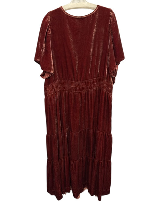 By Anthropologie Size 3X Dusty Red Viscose Blend Velvet Short Sleeve Dress Dusty Red / 3X