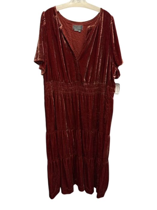 By Anthropologie Size 3X Dusty Red Viscose Blend Velvet Short Sleeve Dress Dusty Red / 3X
