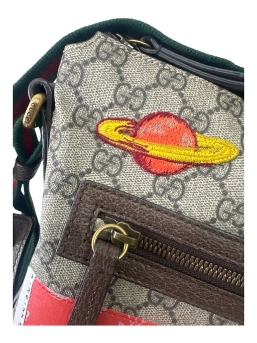 Gucci Brown & Multi Canvas Monogram Patches Crossbody Messenger Bag Brown & Multi / M