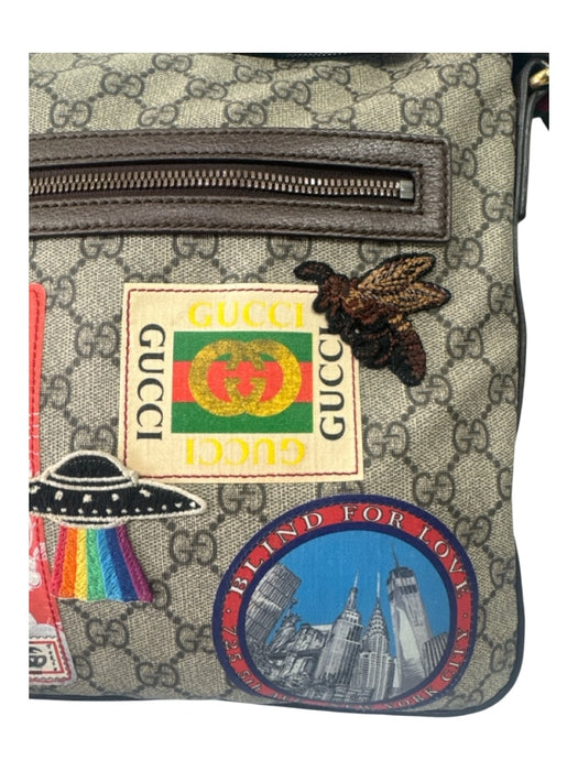 Gucci Brown & Multi Canvas Monogram Patches Crossbody Messenger Bag Brown & Multi / M