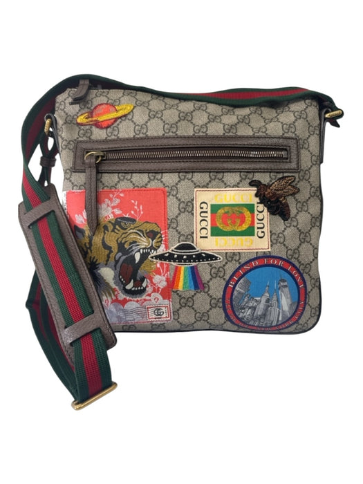 Gucci Brown & Multi Canvas Monogram Patches Crossbody Messenger Bag Brown & Multi / M