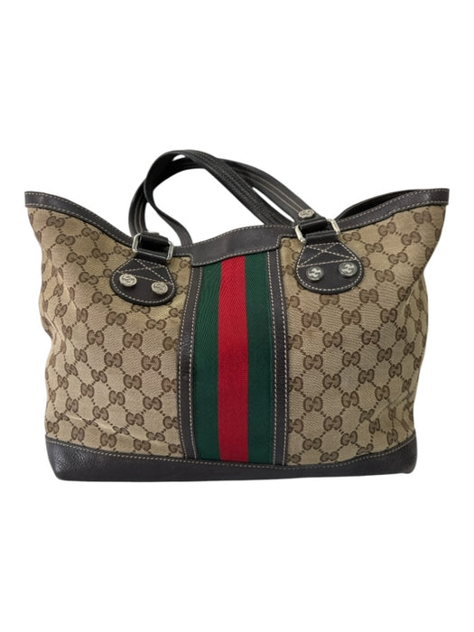 Gucci Brown, Red & Green Canvas 2 Handles Shoulder Bag silver hardware Bag Brown, Red & Green / M