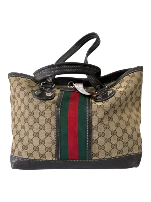 Gucci Brown, Red & Green Canvas 2 Handles Shoulder Bag silver hardware Bag Brown, Red & Green / M