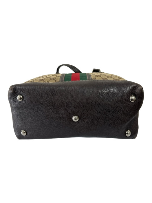 Gucci Brown, Red & Green Canvas 2 Handles Shoulder Bag silver hardware Bag Brown, Red & Green / M