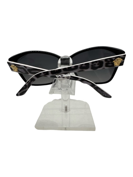 Versace Black, White & Gray Acetate Square Lens Cheetah Print Logo Sunglasses Black, White & Gray