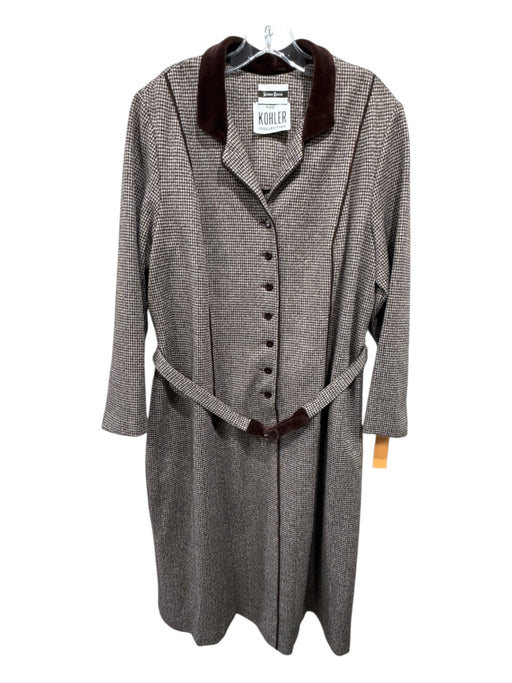 Neiman Marcus Size S Brown Print Wool Blend Houndstooth Mid Belted Arrows Dress Brown Print / S