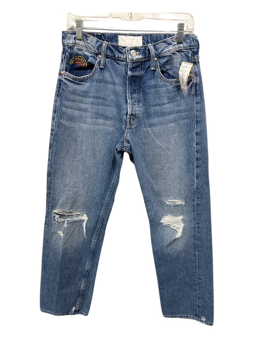 Mother Size 29 Medium Wash Cotton Denim Distressed Embroider Detailing Jeans Medium Wash / 29