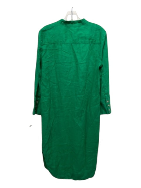 Zara Size S Green Linen Mock Collar Button Up Long Sleeve Midi Dress Green / S