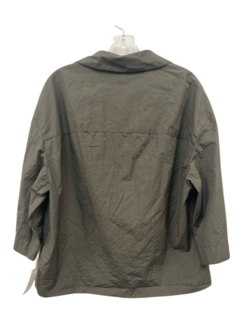 Zara Size M Army Green Cotton Front Pocket Collar Button up Shirt Army Green / M