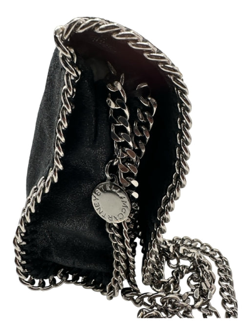 Stella McCartney Black Silver Hardware Suede Shimmer Chain Detail flap Bag Black / S