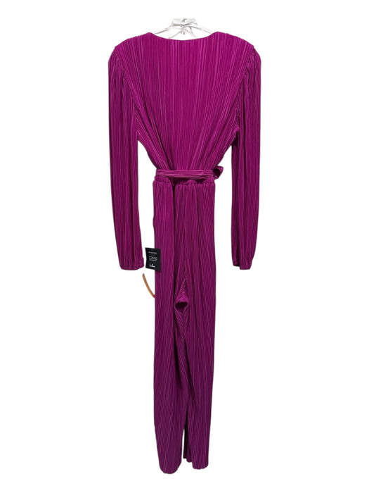 Lulus Size S Fuchsia Pink Polyester Blend Plisse Surplice Sash Wide Leg Jumpsuit Fuchsia Pink / S