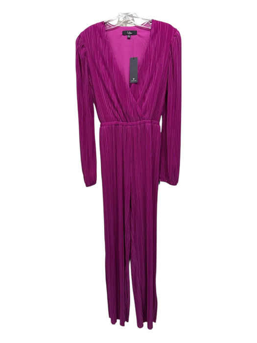 Lulus Size S Fuchsia Pink Polyester Blend Plisse Surplice Sash Wide Leg Jumpsuit Fuchsia Pink / S