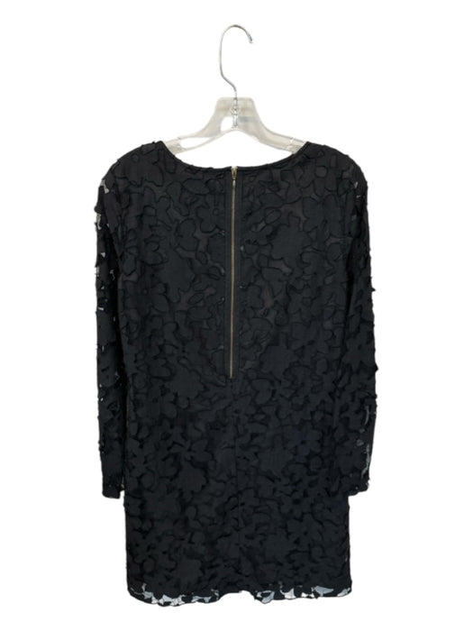 Saks Fifth Ave Size 4 Black Polyester Lace Overlay Long Sleeve Flowers Dress Black / 4