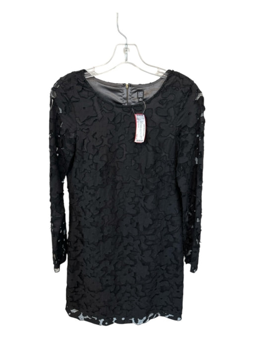 Saks Fifth Ave Size 4 Black Polyester Lace Overlay Long Sleeve Flowers Dress Black / 4