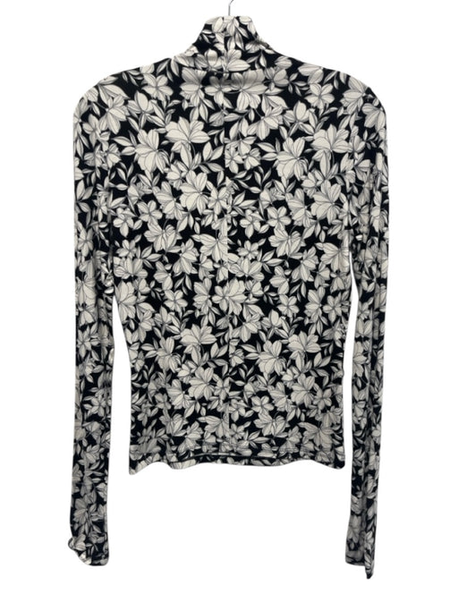 Alice + Olivia Size M Black & White Viscose Blend Floral High Neck Top Black & White / M