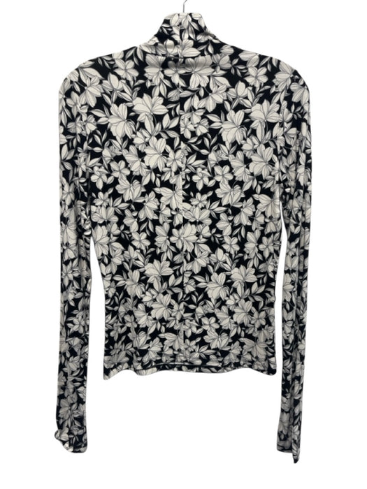 Alice + Olivia Size M Black & White Viscose Blend Floral High Neck Top Black & White / M