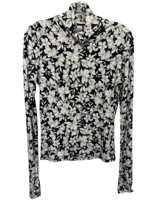 Alice + Olivia Size M Black & White Viscose Blend Floral High Neck Top Black & White / M