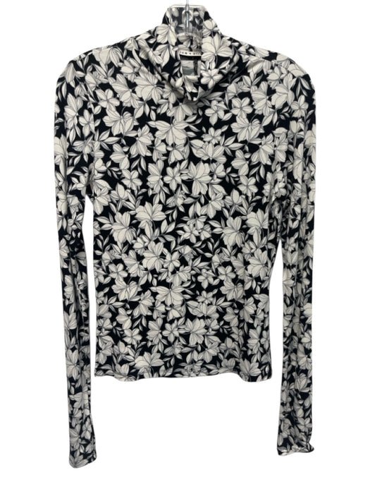 Alice + Olivia Size M Black & White Viscose Blend Floral High Neck Top Black & White / M