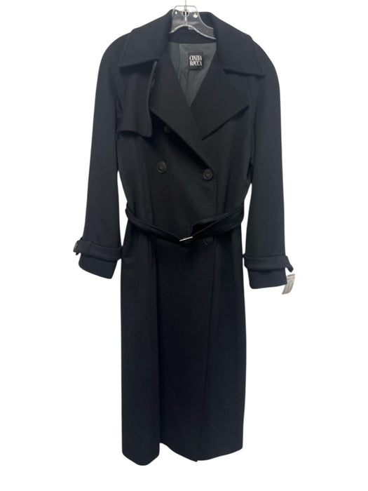 Cinzia Rocca Size 6 Black Cupro Double Breasted Tie belt Long Sleeve Coat Black / 6
