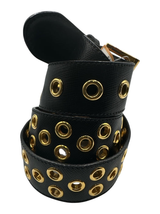 Prada Black Leather Grommets Saffiano Goldtone Hardware Belts Black / 34