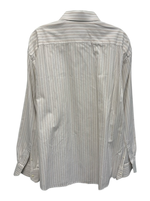 Canali Size 17.5 White & Tan Cotton Striped Button Up Men's Long Sleeve Shirt White & Tan / 17.5